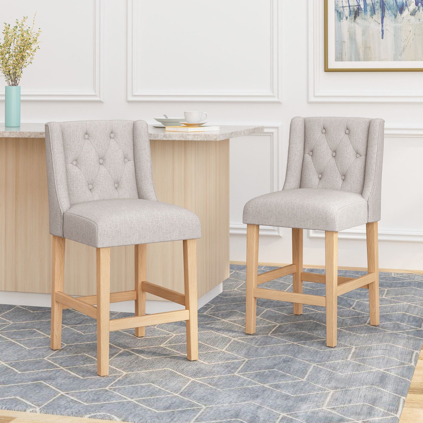 Vienna Contemporary Fabric Tufted & Wingback Counter Stools (Set of 2)