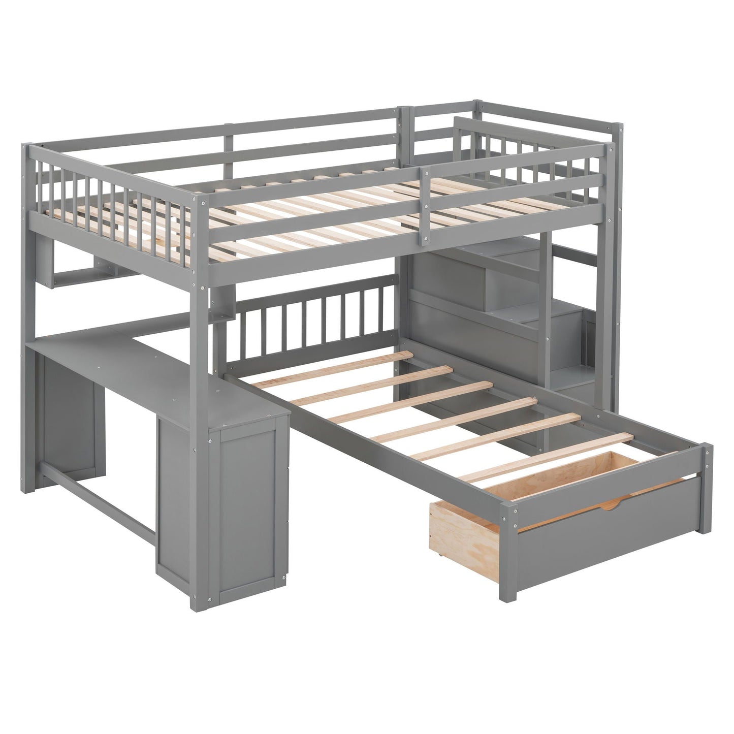 Bunk Bed With Desk, Drawers And Shelves