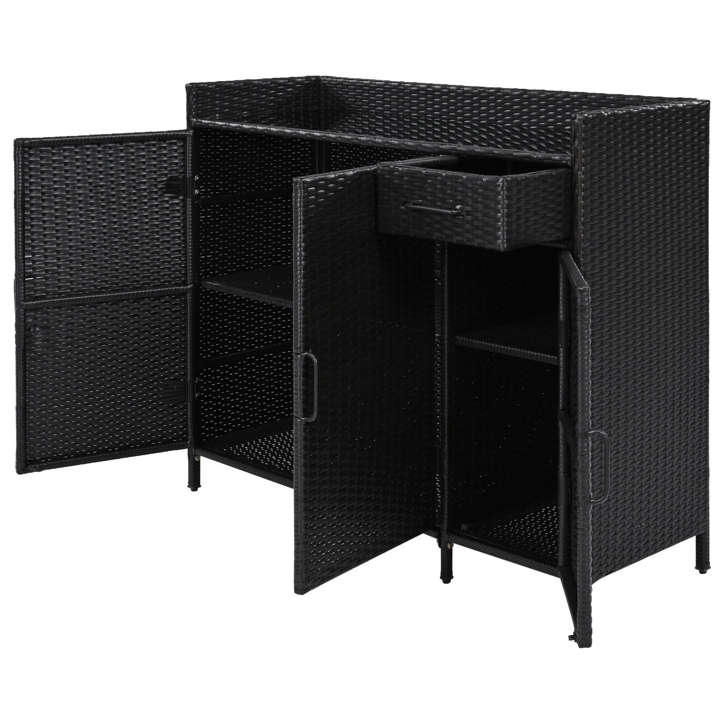 K&K 47.5"W Wicker Outdoor Storage Cabinet with Tempered Glass Top