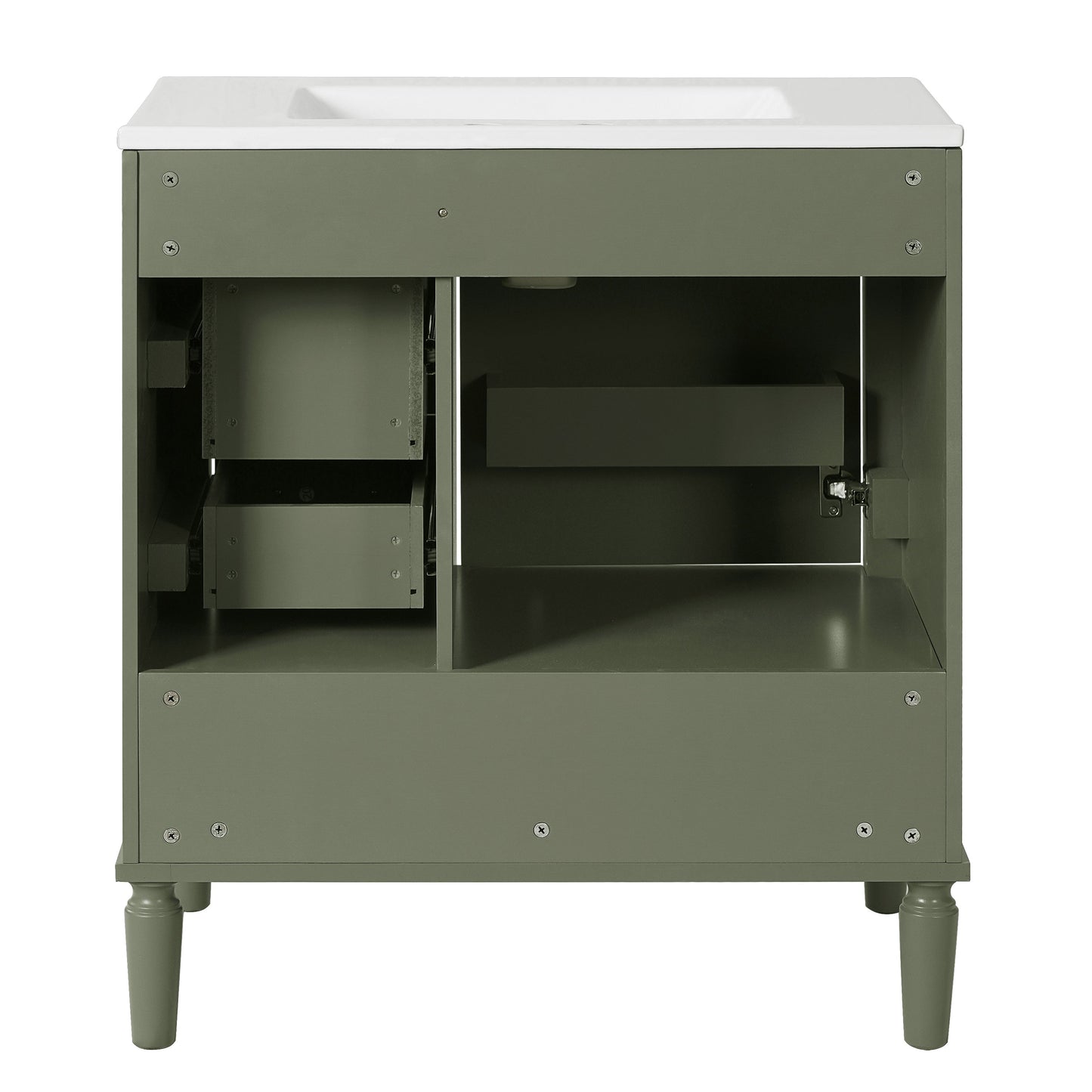 Elegant Olive Green 30' Bathroom Vanity with Ceramic Sink and Ample Storage, Solid Wood and MDF Construction