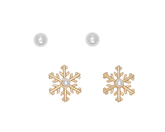 Classic Gold Snowflakes with Pearls Earrings