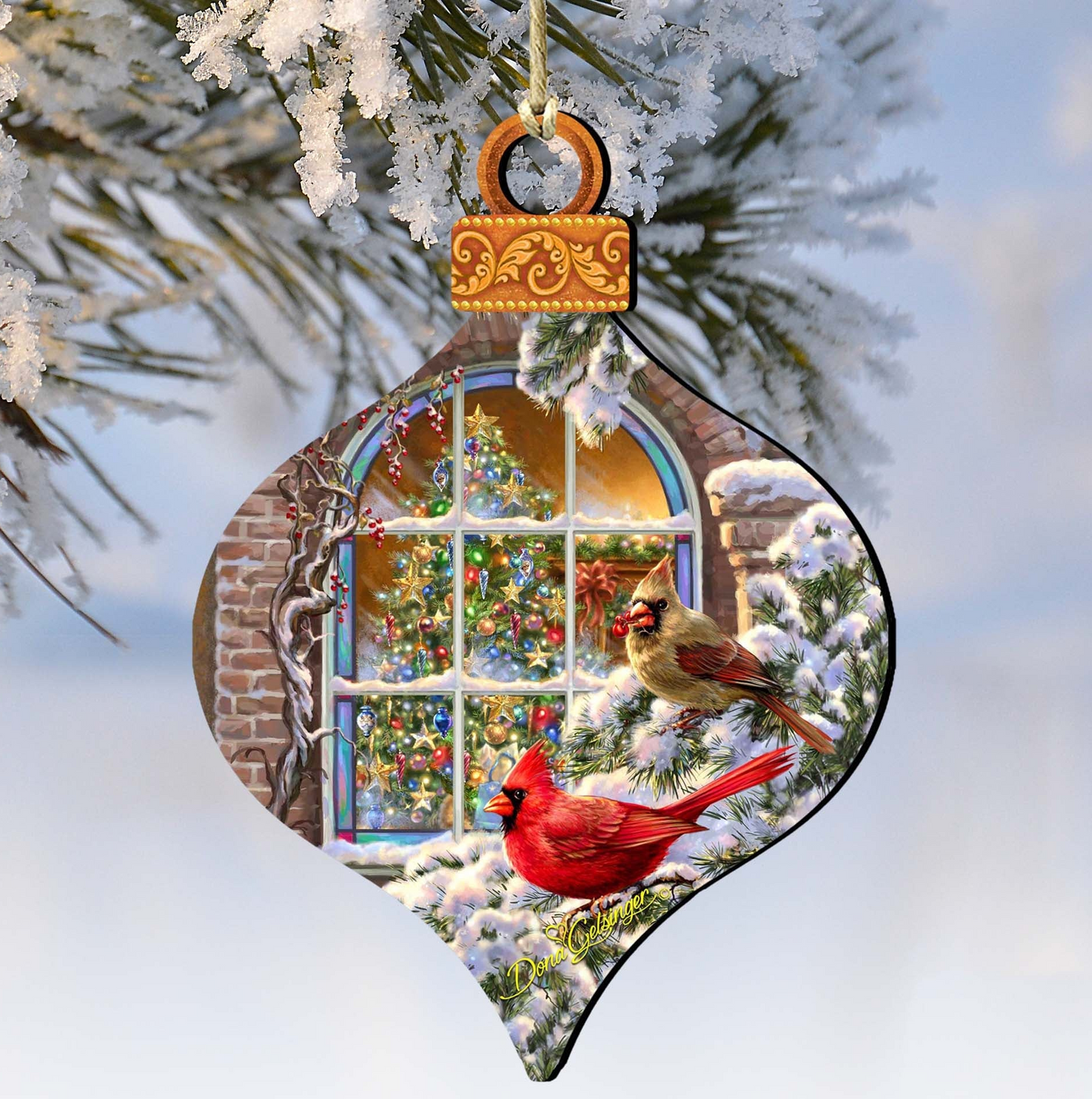 Winter House Cardinals Wooden Ornaments by Gelsinger - Christmas Decor - 8031110-1318