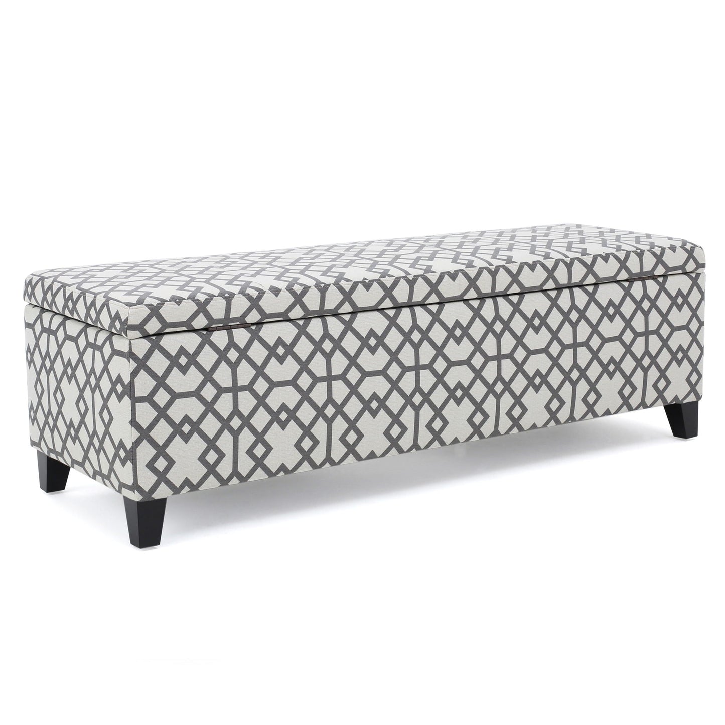 Quotient Upholstered Storage Ottoman With Tapered Block Feet - Gray / White