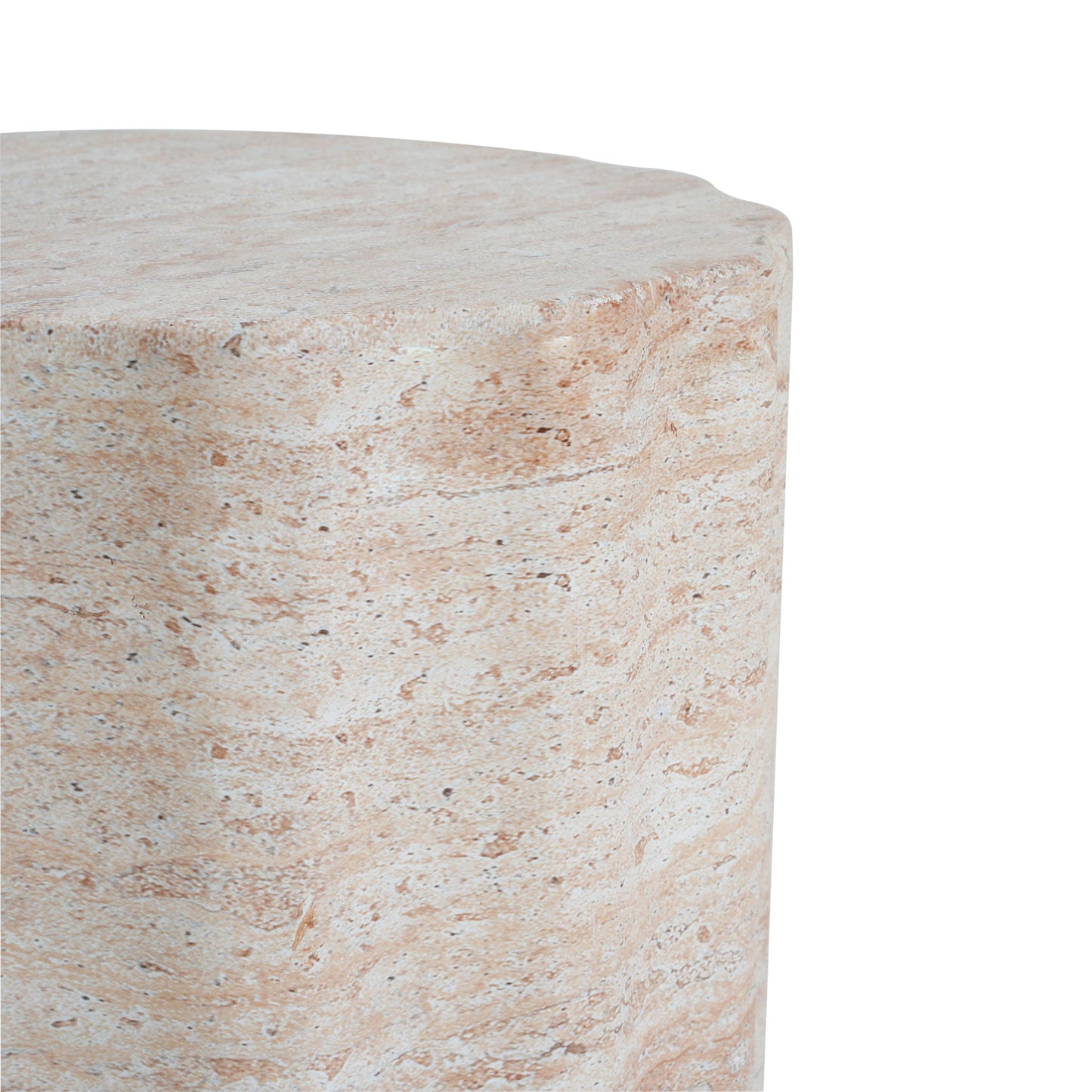 Elegant Indoor/Outdoor Lightweight Concrete Side Table With Travertine - Beige
