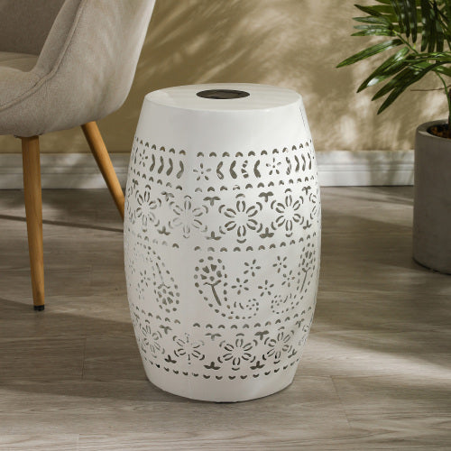 Solar Side Table with Built-in Solar Battery (White)