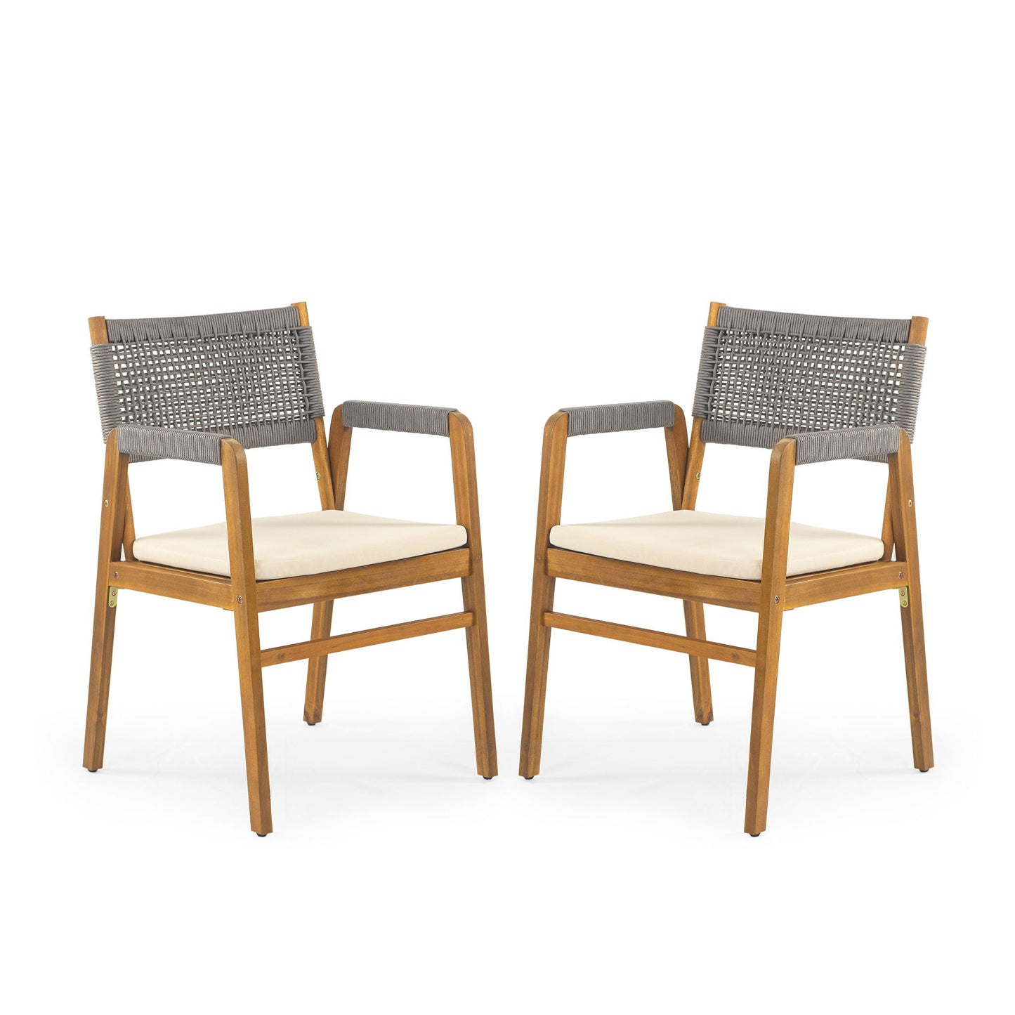 Outdoor Acacia Wood Dining Armchair With Cushion (Set of 2)