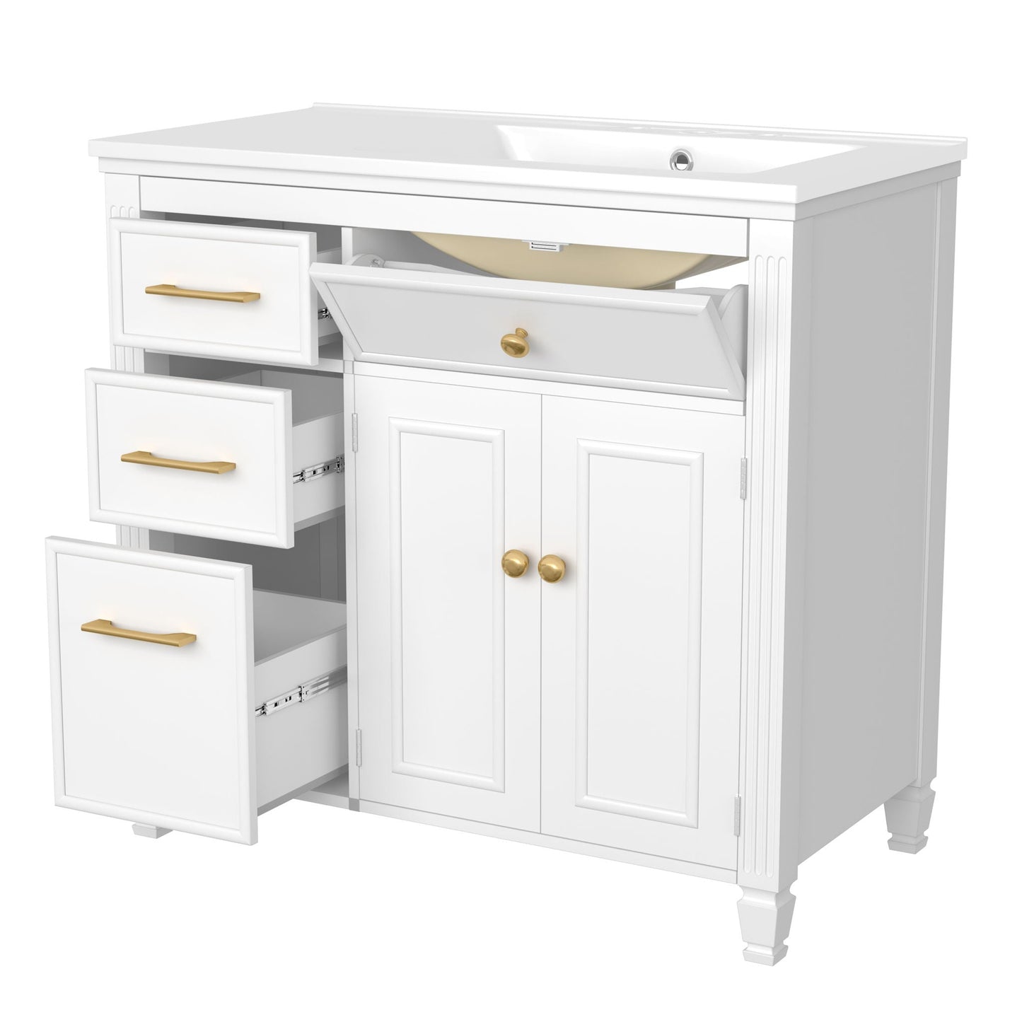Modern Bathroom Vanity With Ceramic Sink, Freestanding