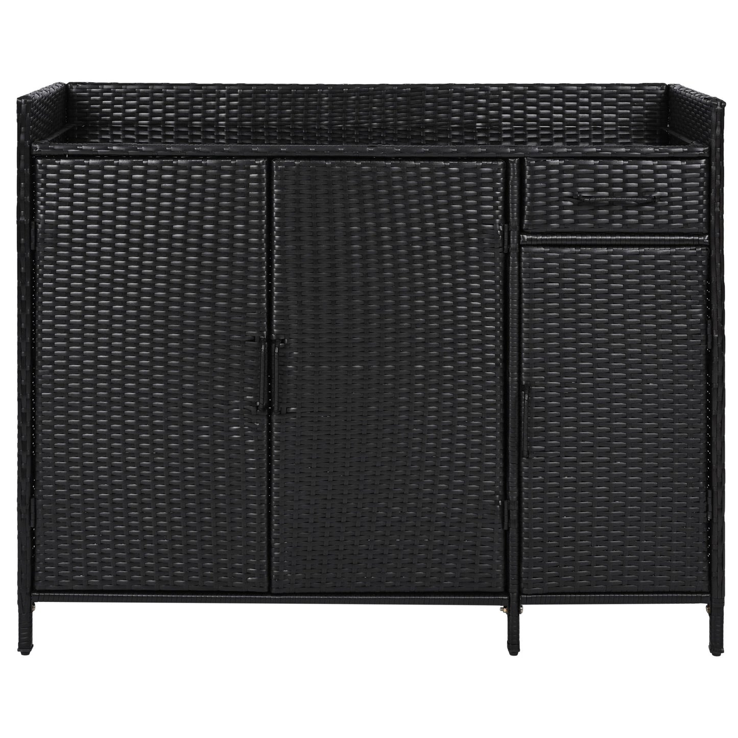 K&K 47.5"W Wicker Outdoor Storage Cabinet with Tempered Glass Top