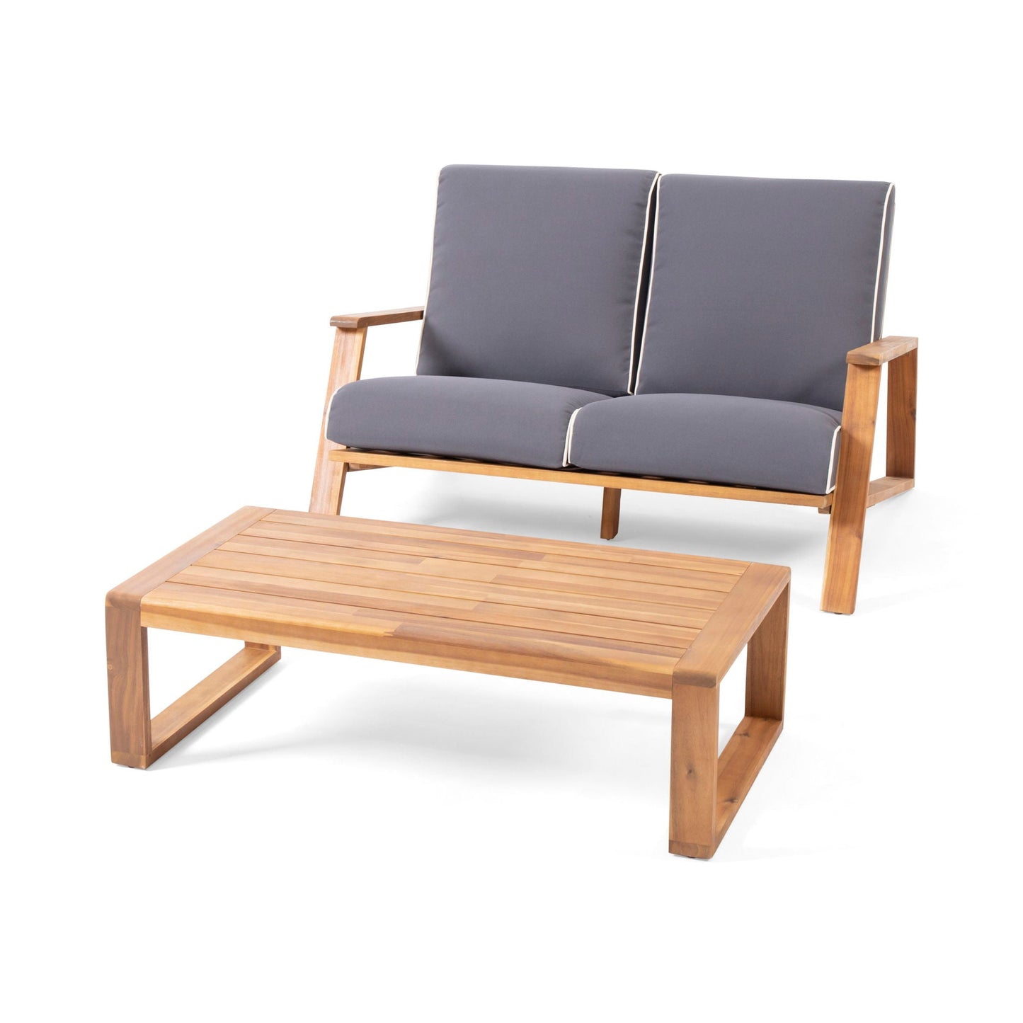Paloma Contemporary Loveseat and Coffee Table Set with Weather Resistant Cushions