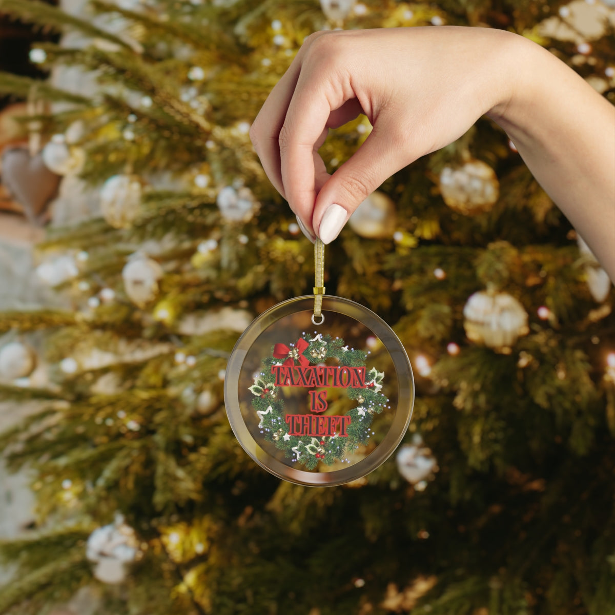 Taxation is Theft Glass Ornament - 4LibertyShop.com