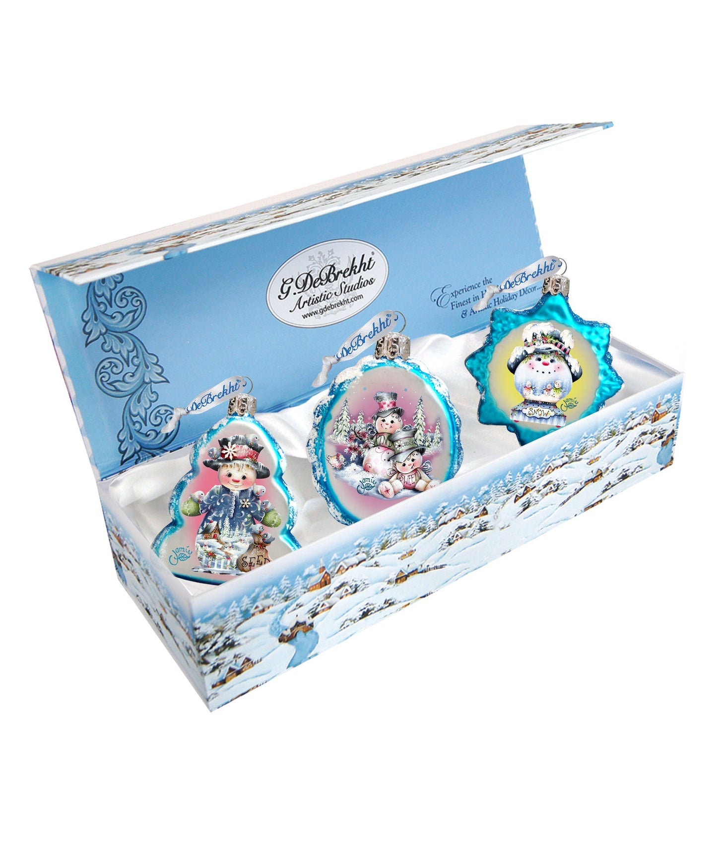 Holiday Snowman Mercury Glass Ornaments by Jamie Mills-Price - Christmas Decor - 770140S3-MP