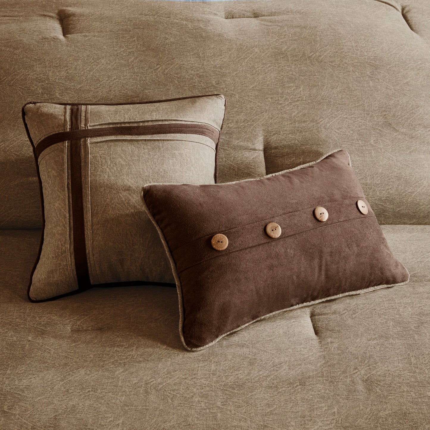7 Piece Faux Suede Comforter Set Brown California King