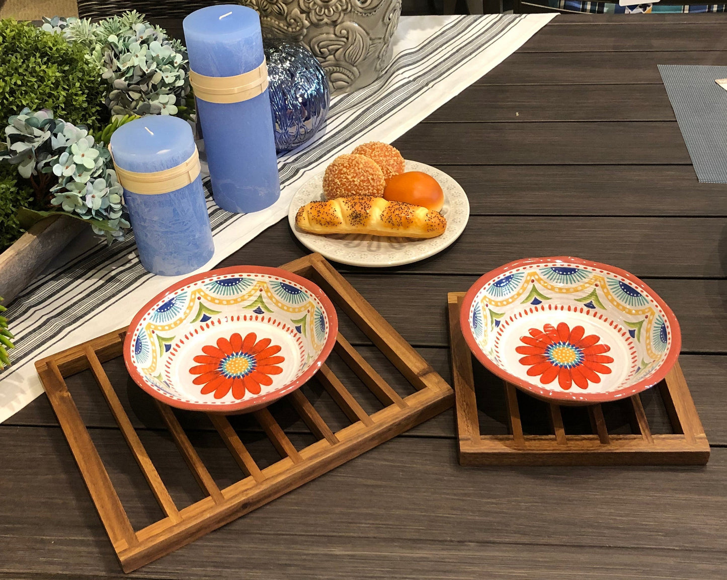 Acacia Wood Trivet Set Of 2 Heat-Resistant Round Wooden Trivets For Kitchen