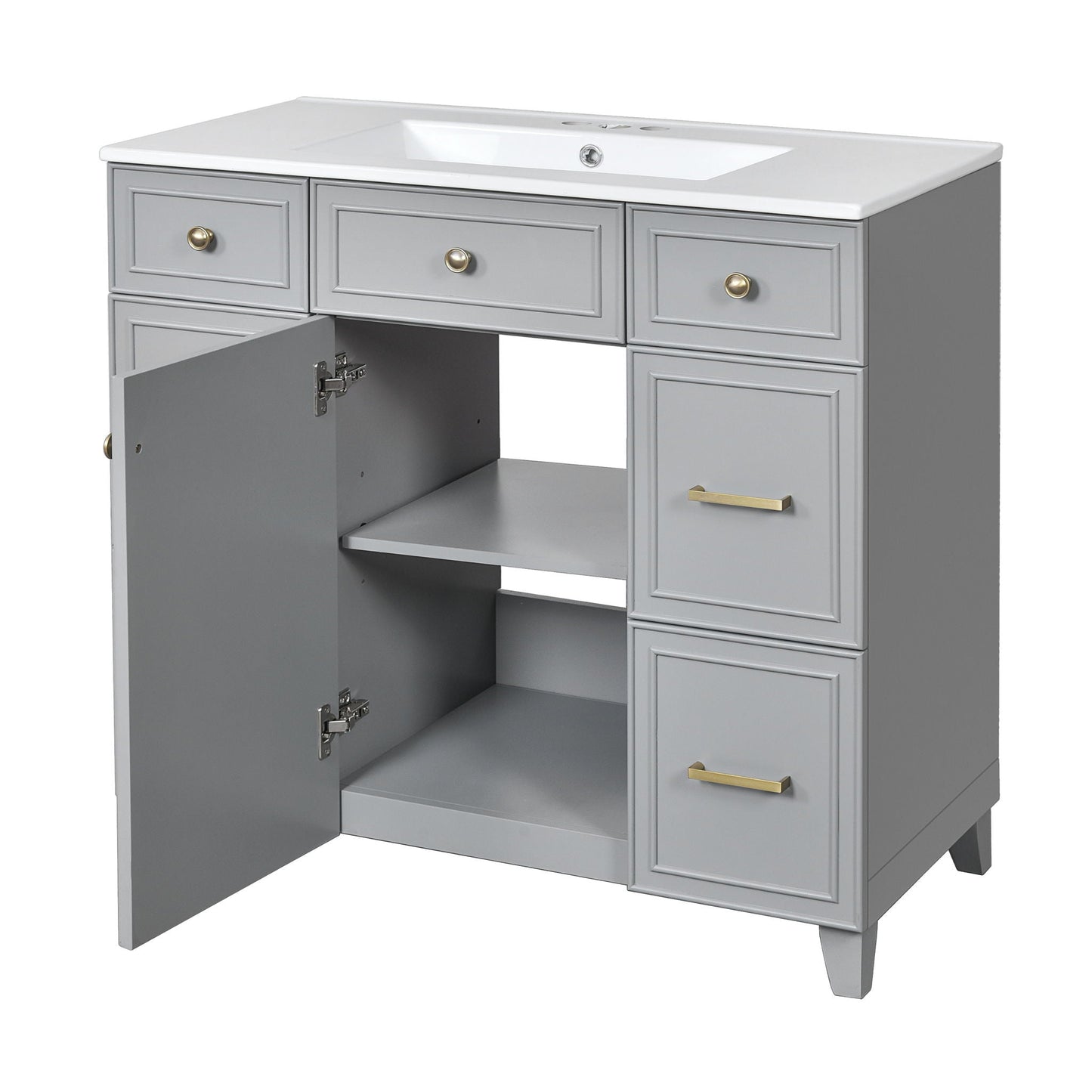 Bathroom Vanity With Ceramic Sink, Soft Close Doors, Adjustable Shelves