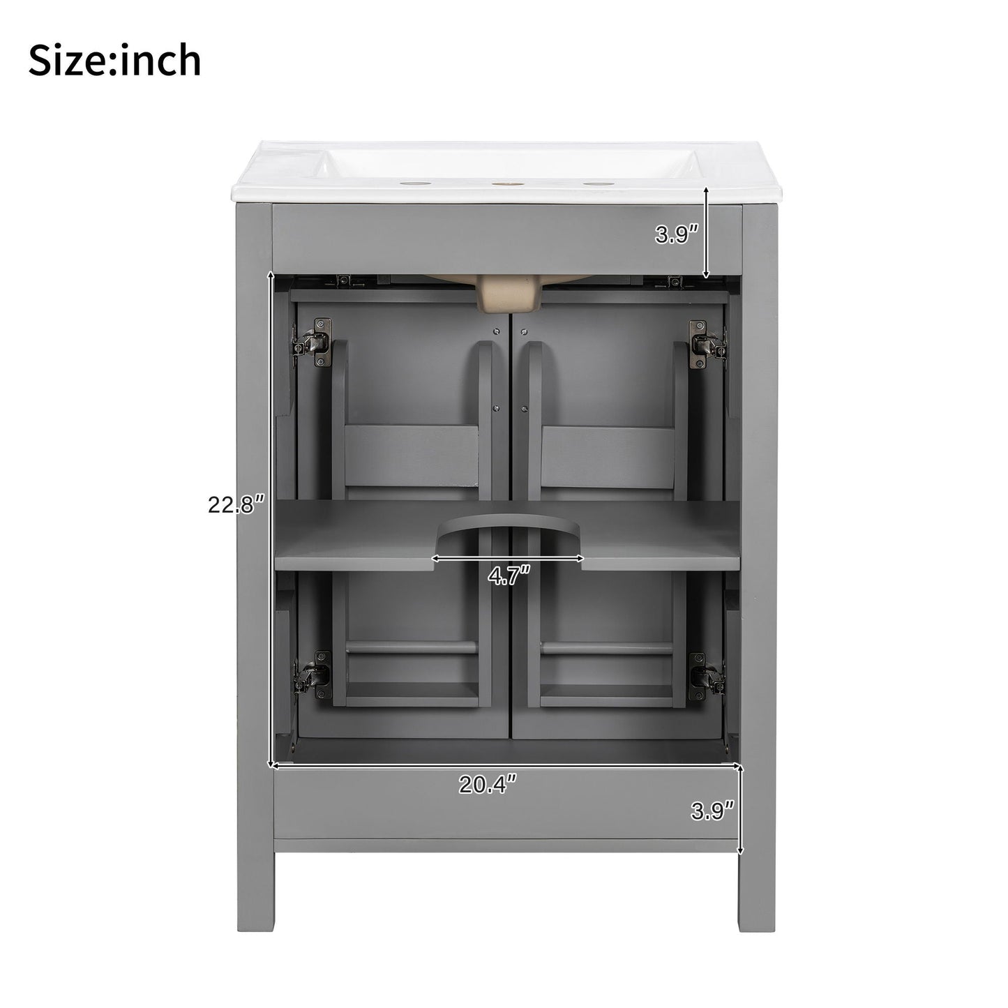Bathroom Vanity With Ceramic Sink, Soft Close Doors, Flip Drawer, Double Layer Door Shelves