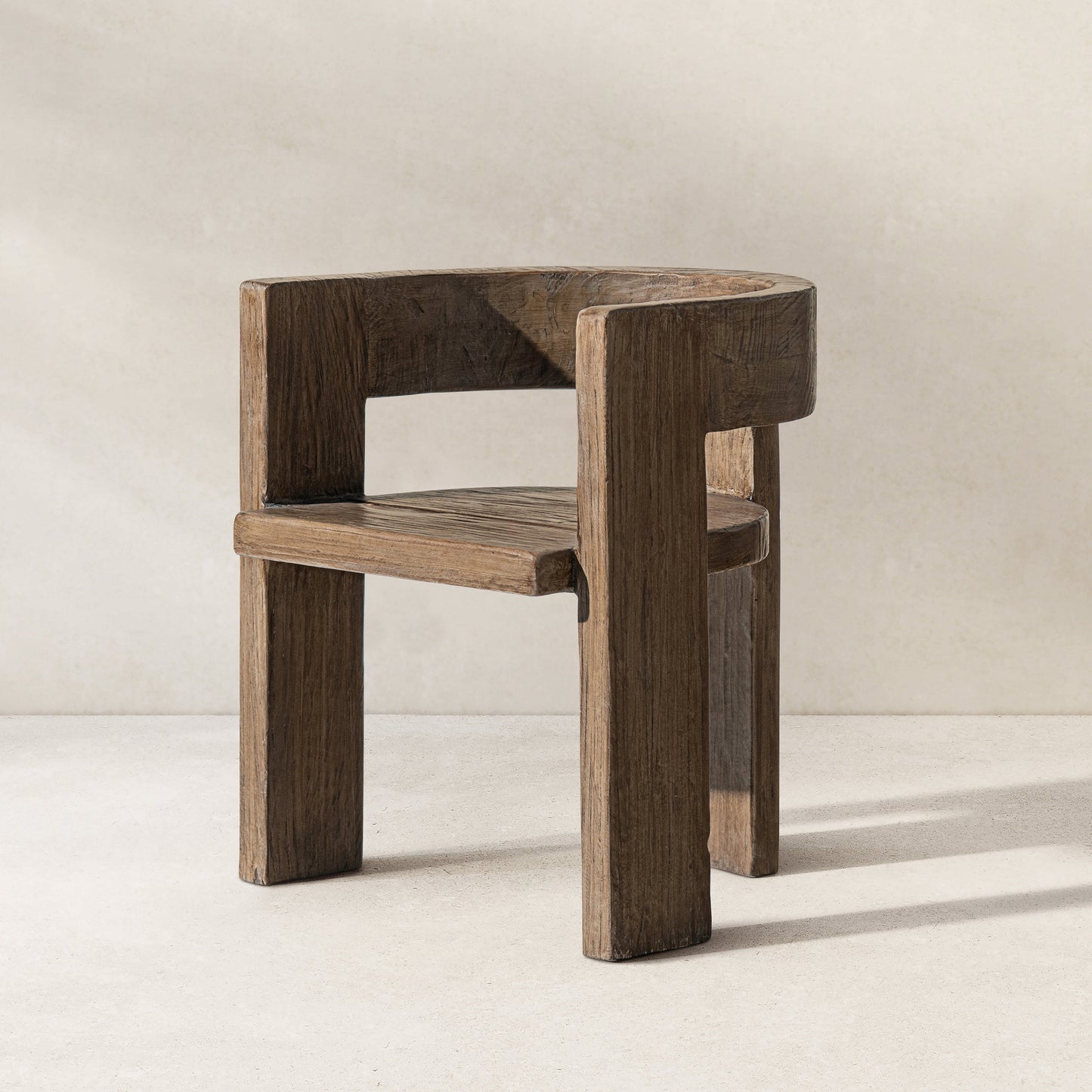 Soren Solid Reclaimed Elm Sculptural Accent Curved Dining Chair, Heritage Medium-Dark Brown