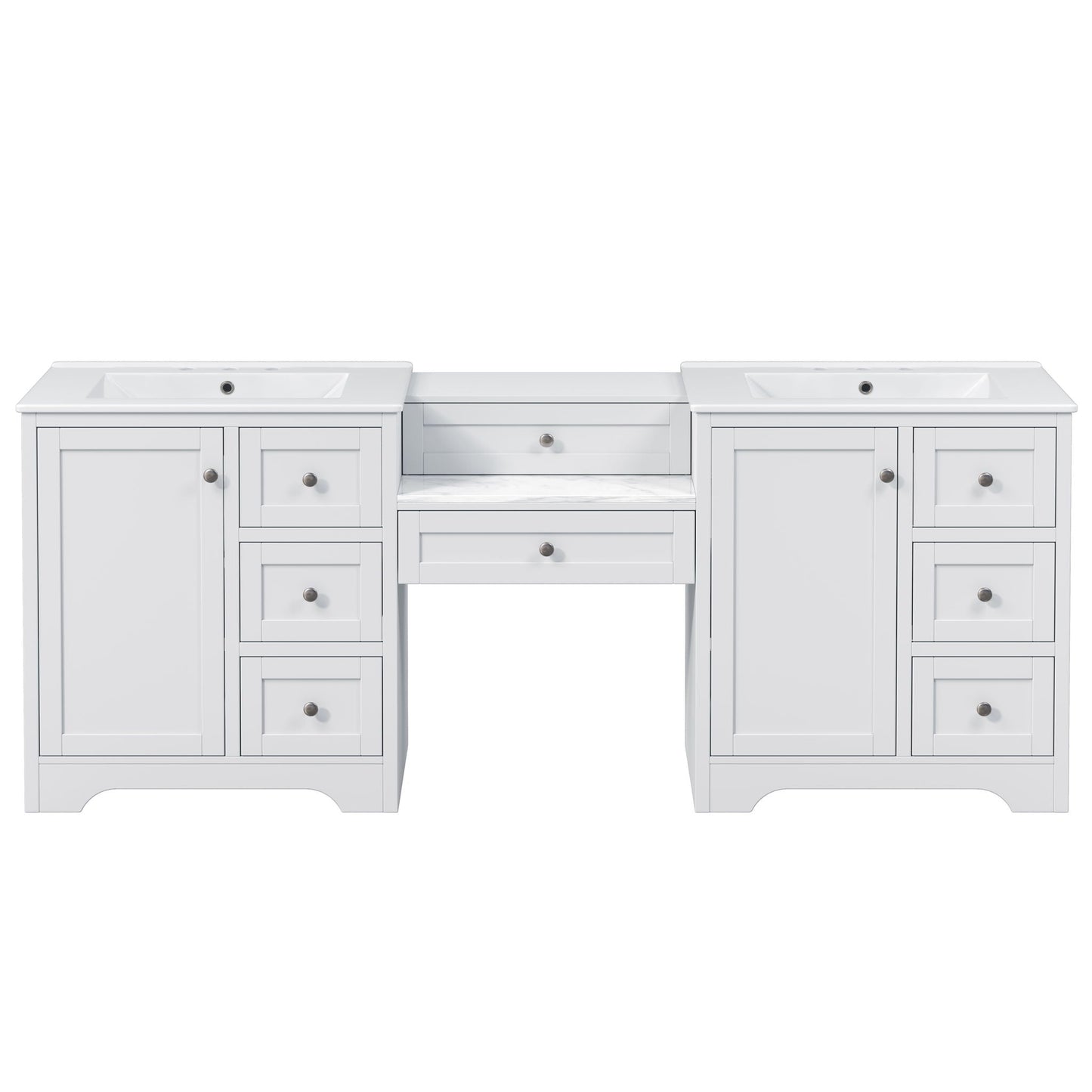Double Sink Bathroom Vanity With Countertop, 2 Ceramic Sinks, 6 Drawers