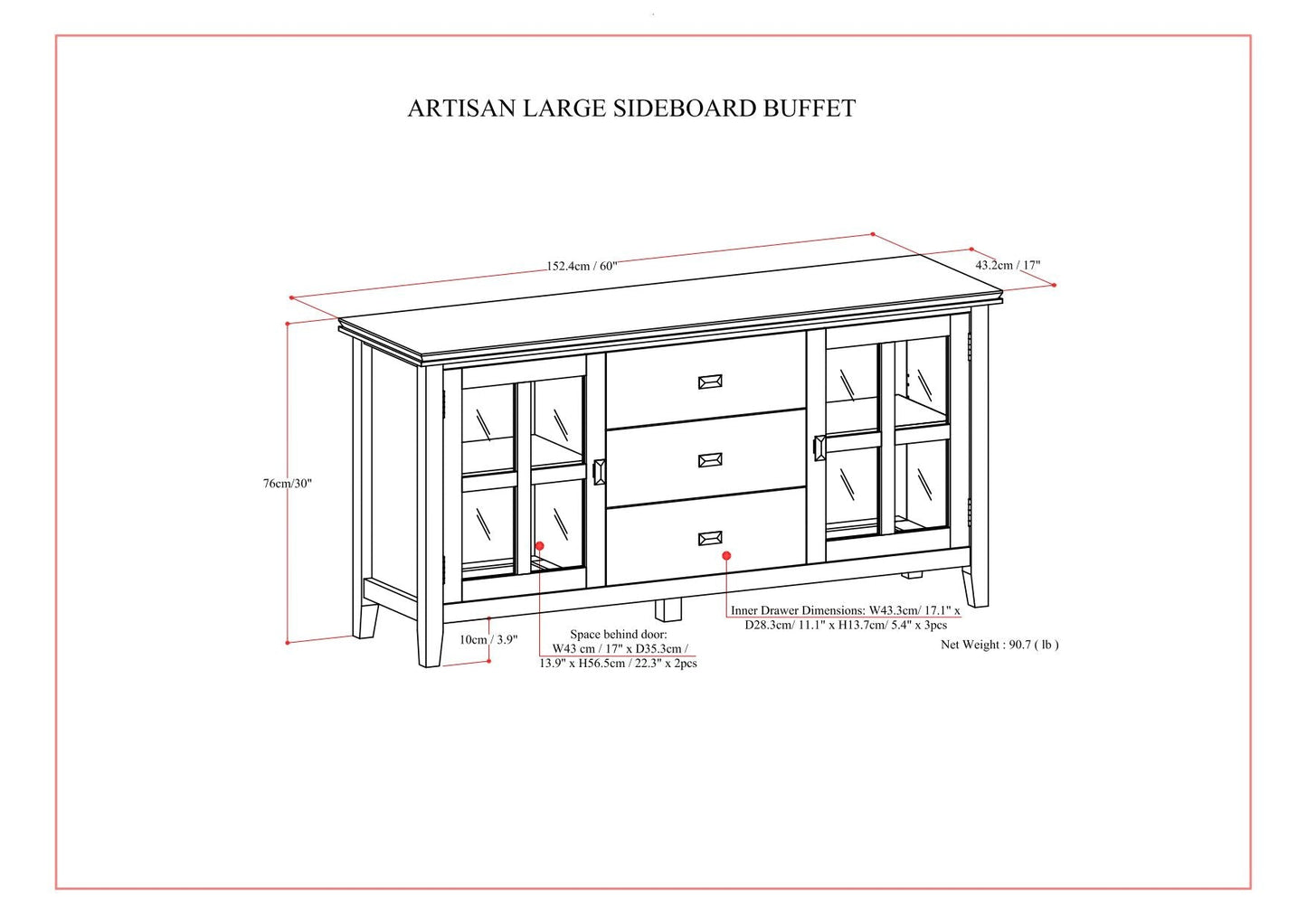 Artisan - Large Sideboard Buffet - Dark Chestnut Brown