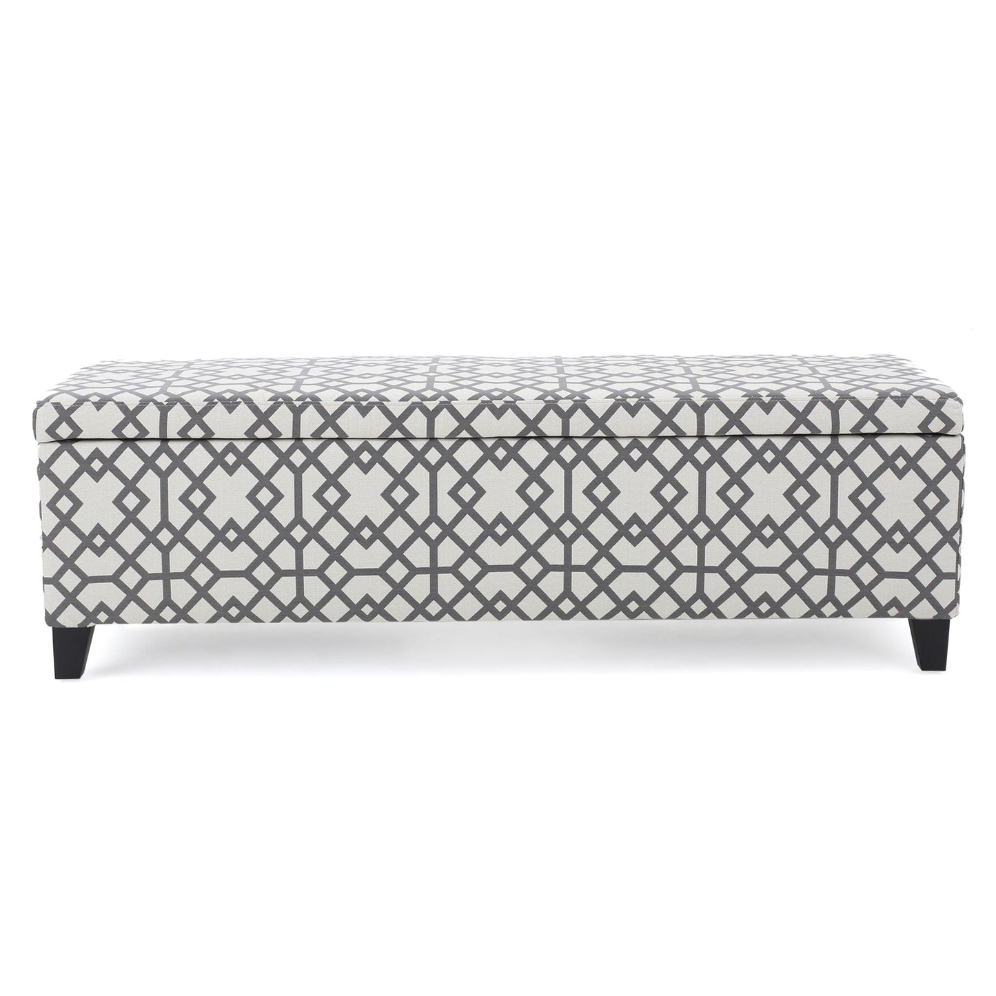 Quotient Upholstered Storage Ottoman With Tapered Block Feet - Gray / White