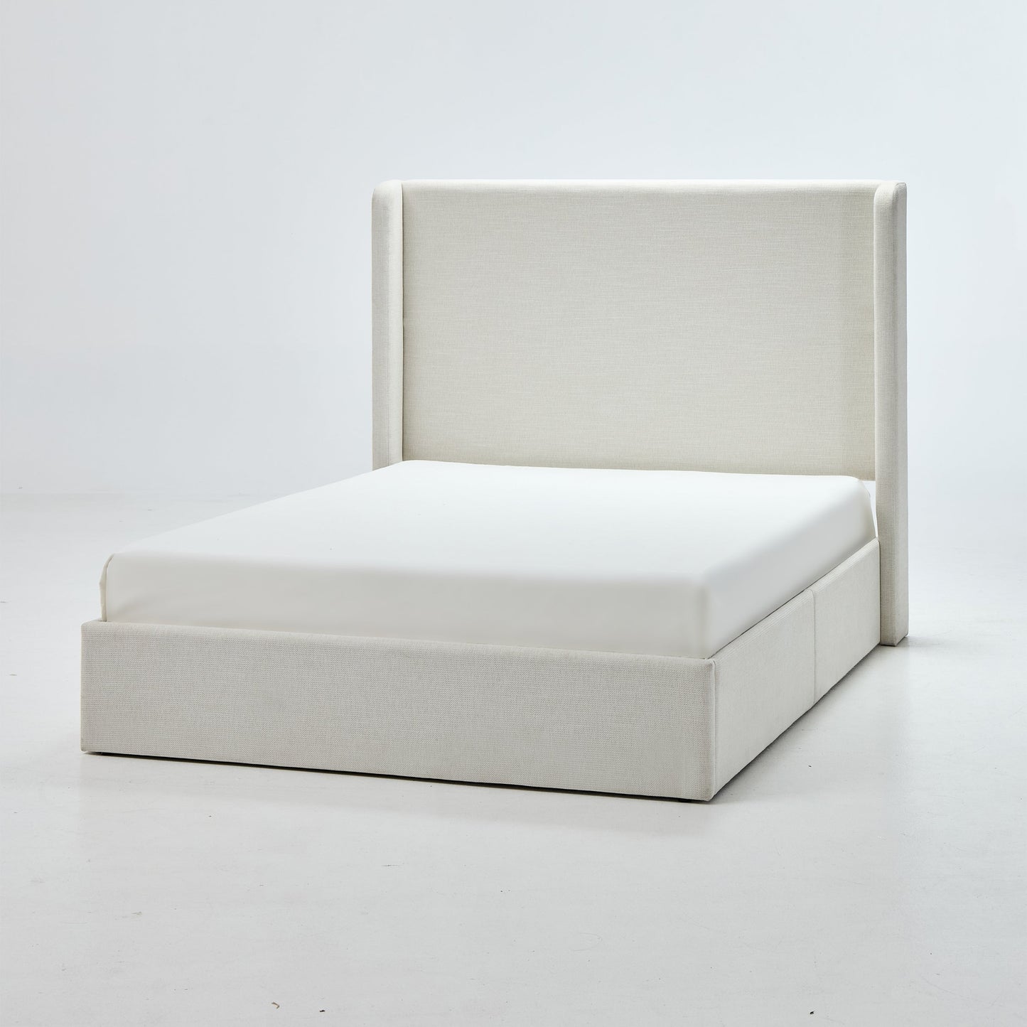 Caron Upholstered Wingback Bed with 52.3' High Headboard in Ivory Canvas Chenille