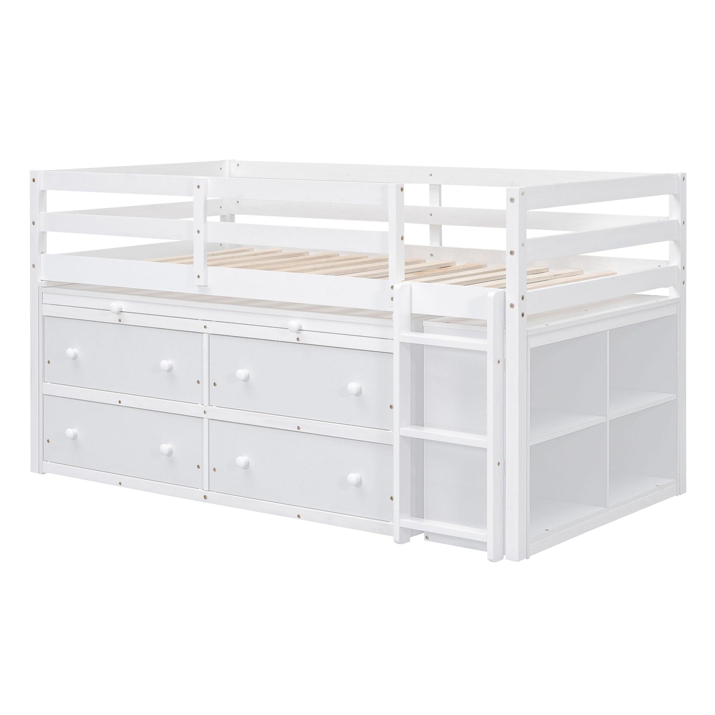 Loft Bed With Retractable Writing Desk And 4 Drawers, With Lateral Portable Desk And Shelves