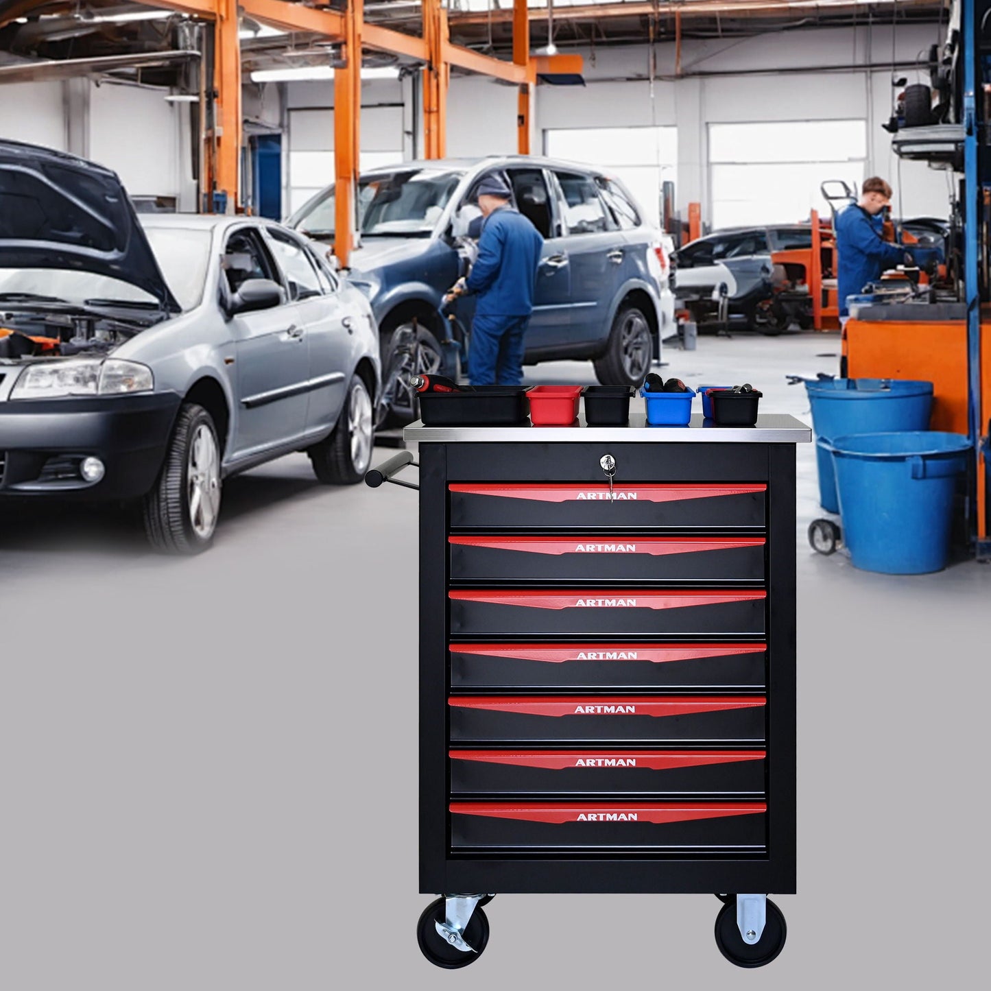 Drawer Multifunctional Tool Cart With Wheels For Garage