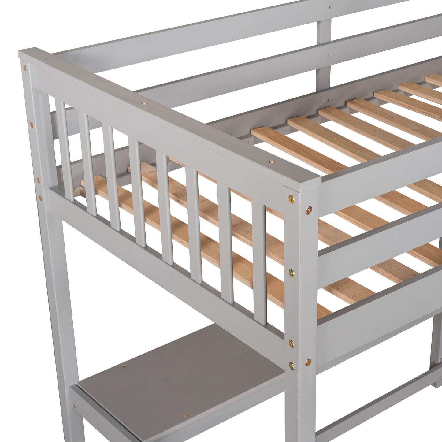 Loft Bed With Storage Shelves And Under Bed Desk