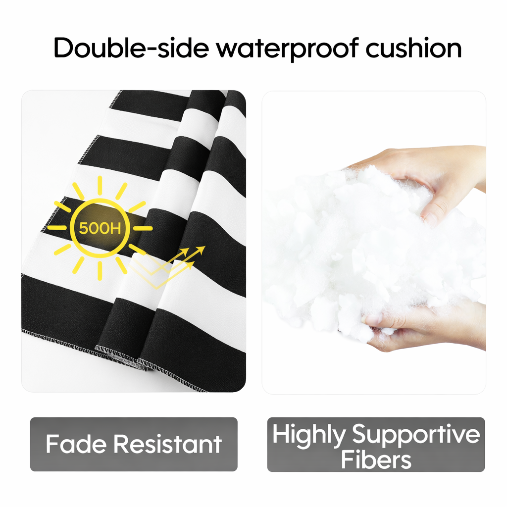 Outdoor Chair Cushions Set of 2 – Black and White Striped