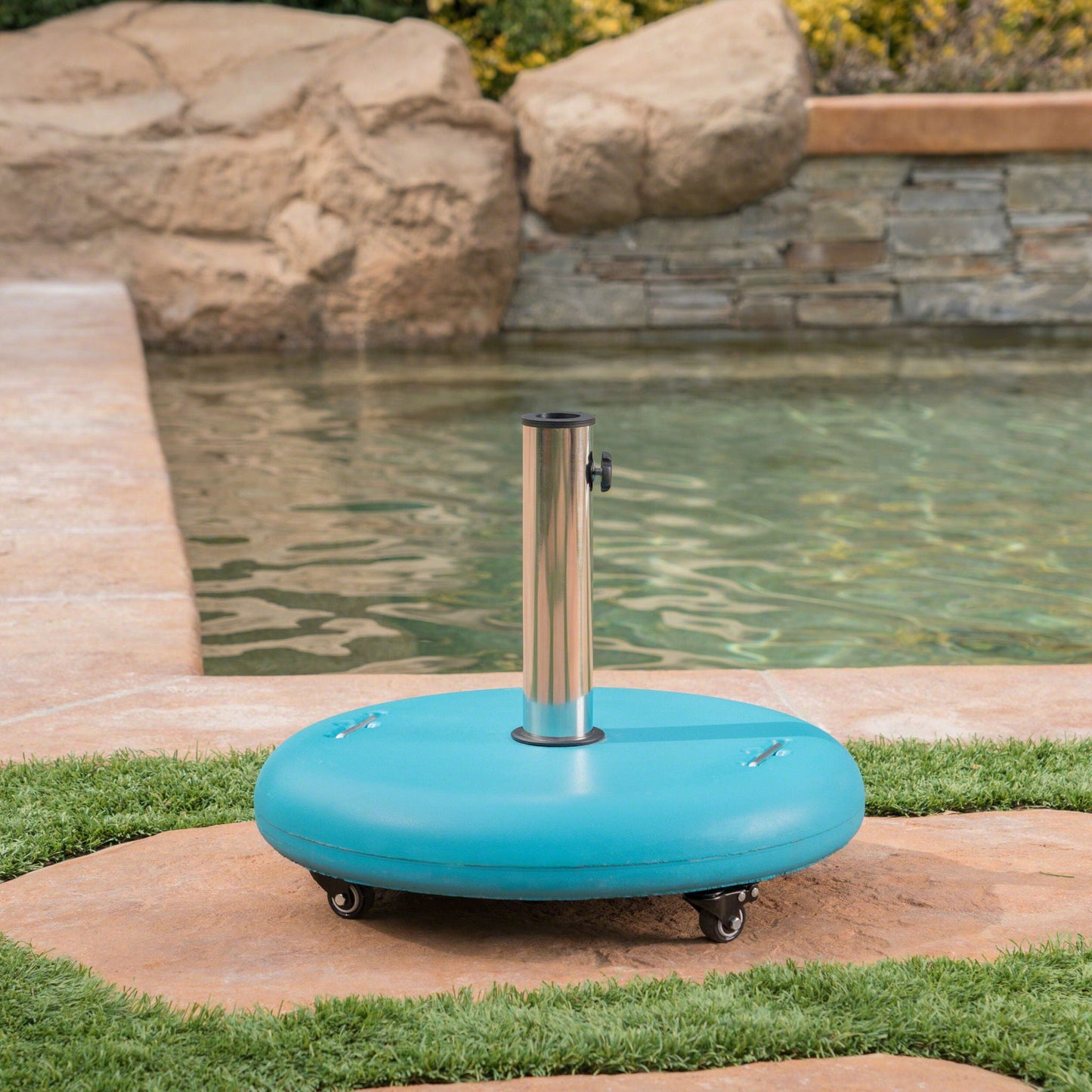 Wheelie Round Umbrella Base with Stainless Steel Holder
