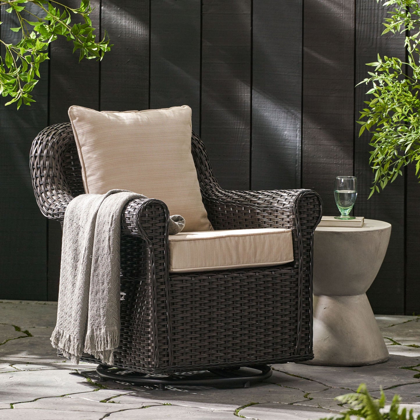 Amaya Outdoor Swivel Rocker Chair with Water Resistant Cushions