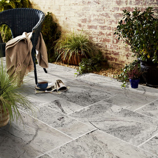 Alaska Silver Travertine Pattern Tumbled Pavers - Full Truckload
