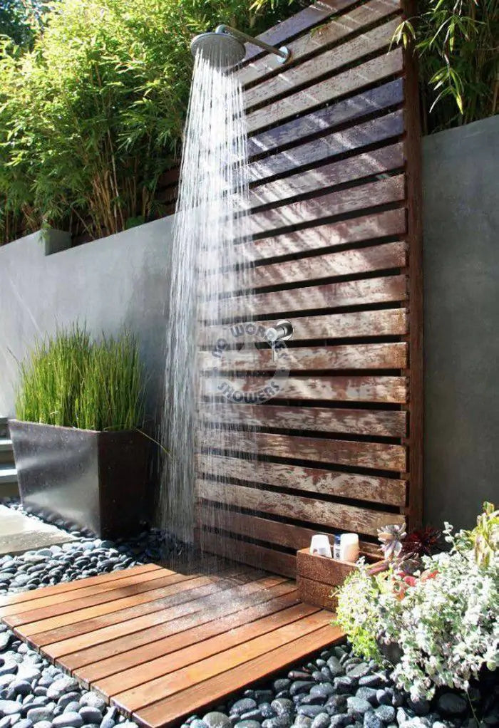 No Worries Showers Alpha Outdoor 316L Stainless Steel Marine Grade Wall Mounted Shower Arm, Shower Head & a Hot and Cold Washer-less Mixer Pool Rinse Off Shower Set