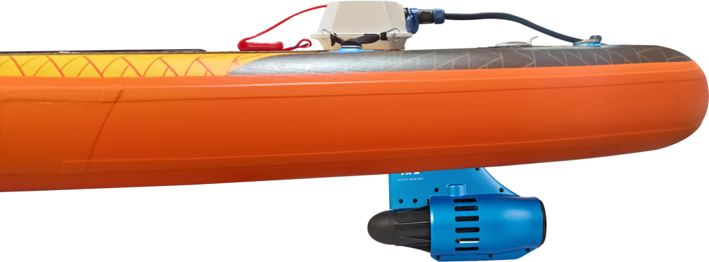 AMgo Turbo Paddleboard with BlueDrive S Power Fin Water Propulsion Device - Includes Aluminum Paddle and Safety Leash