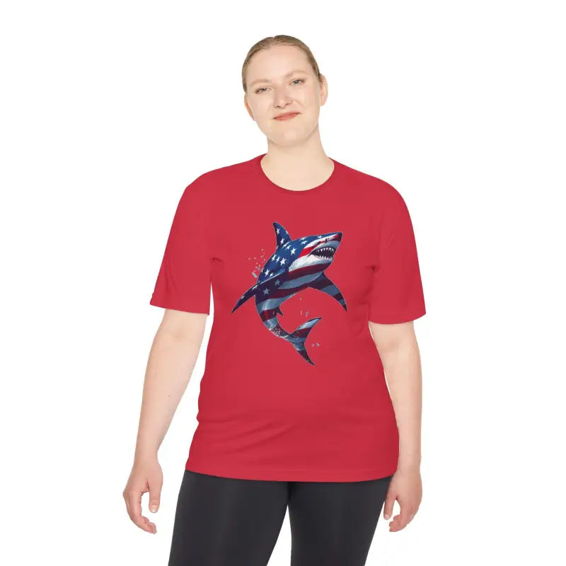 Ocean State Styles BlueWave T Shirt Wicking Flag Shark