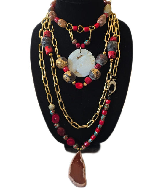 Antique Coral and Jasper Layered Necklace