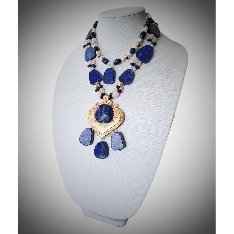Antique Lapis Lazuli and Rose Gold Necklaxe