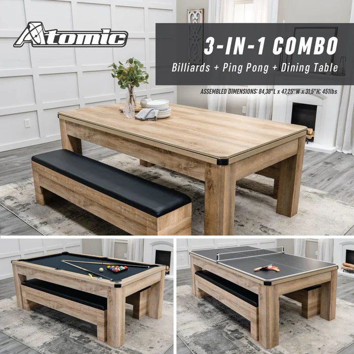 Atomic Hampton 3-In-1 Combo Game Table w/ Billiards + Ping Pong + Dining