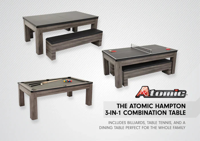 Atomic Hampton 3-In-1 Combo Game Table w/ Billiards + Ping Pong + Dining