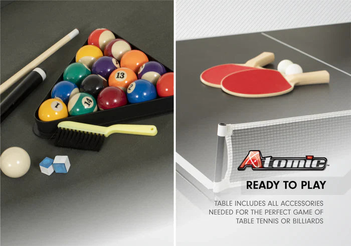 Atomic Hampton 3-In-1 Combo Game Table w/ Billiards + Ping Pong + Dining