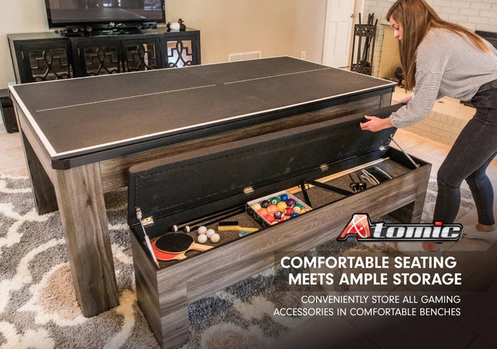 Atomic Hampton 3-In-1 Combo Game Table w/ Billiards + Ping Pong + Dining