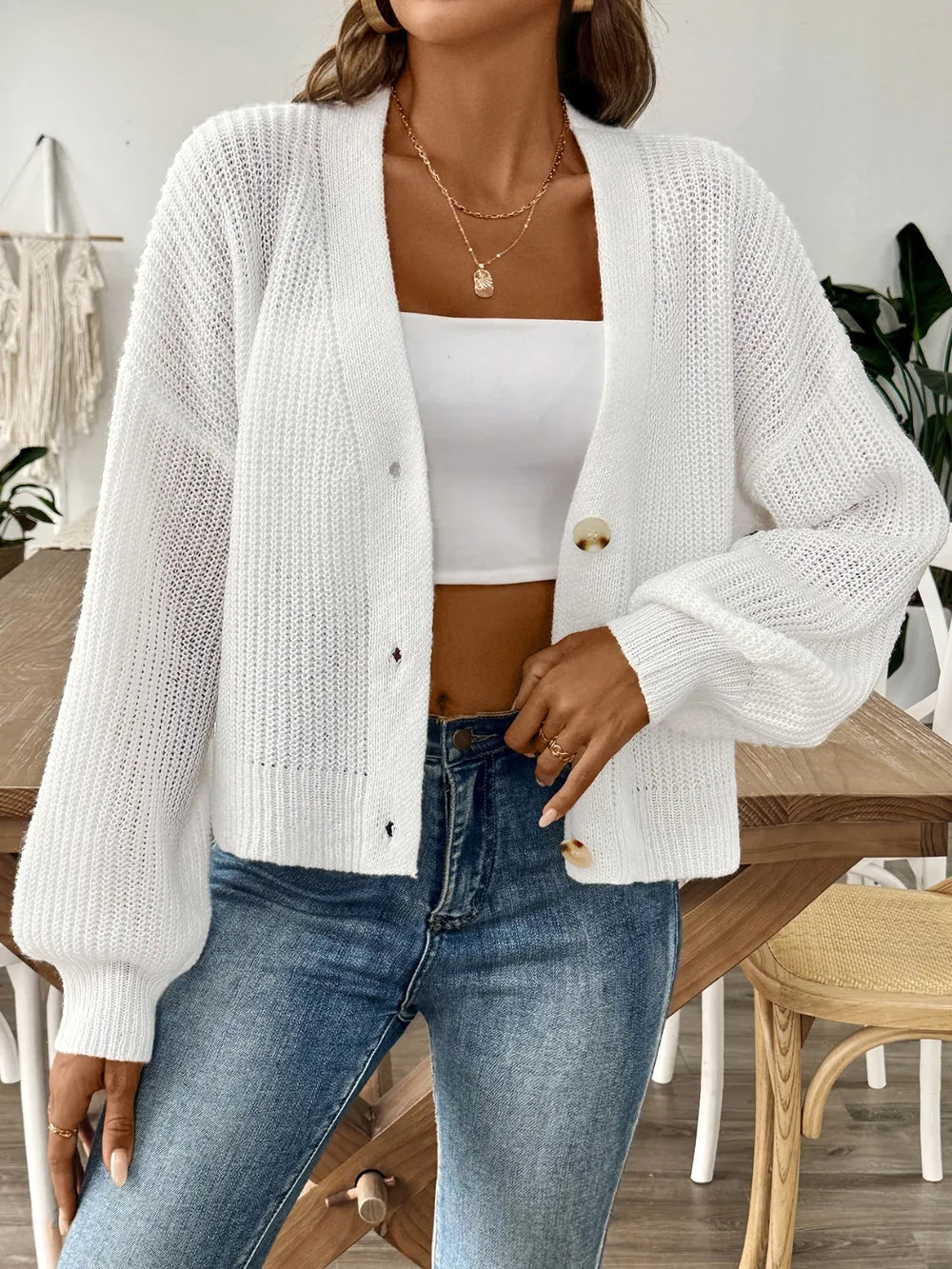 Autumn and winter new minimalist short button jacket sweater cardigan