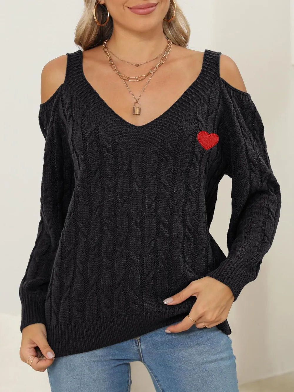 Autumn/Winter Top Deep V Sexy Off Shoulder Loose Hooded Sweater for Women