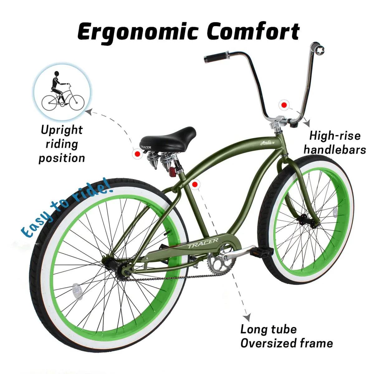 Tracer Avalon GT 29'' Fat Tire Stretch Beach Cruiser Bike 1-Speed/7-Speed