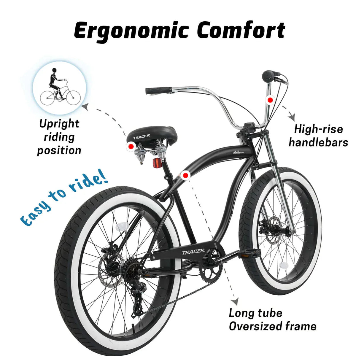 Tracer Avalon GT 29'' Fat Tire Stretch Beach Cruiser Bike 1-Speed/7-Speed