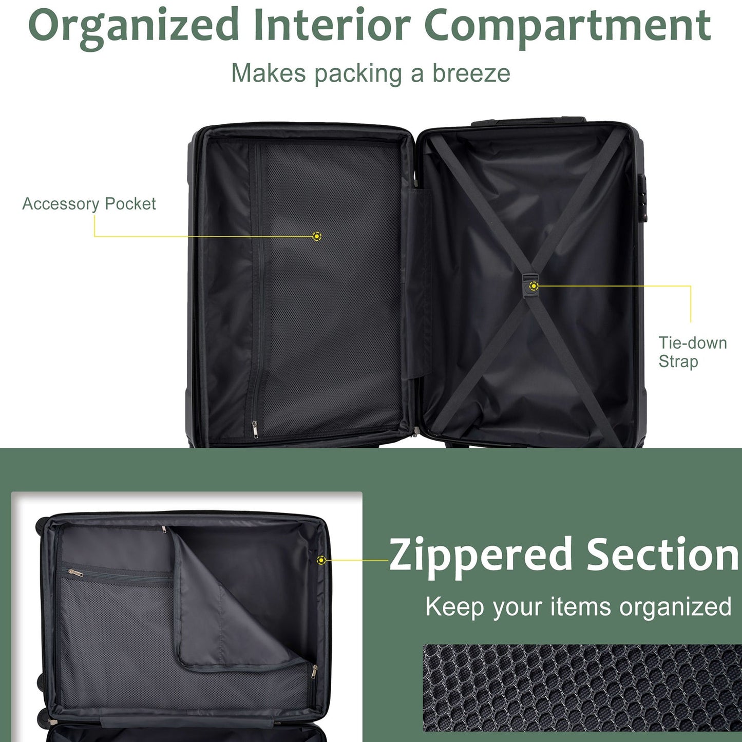 GigaTech 3-Piece Hard Shell Luggage Set (Green)