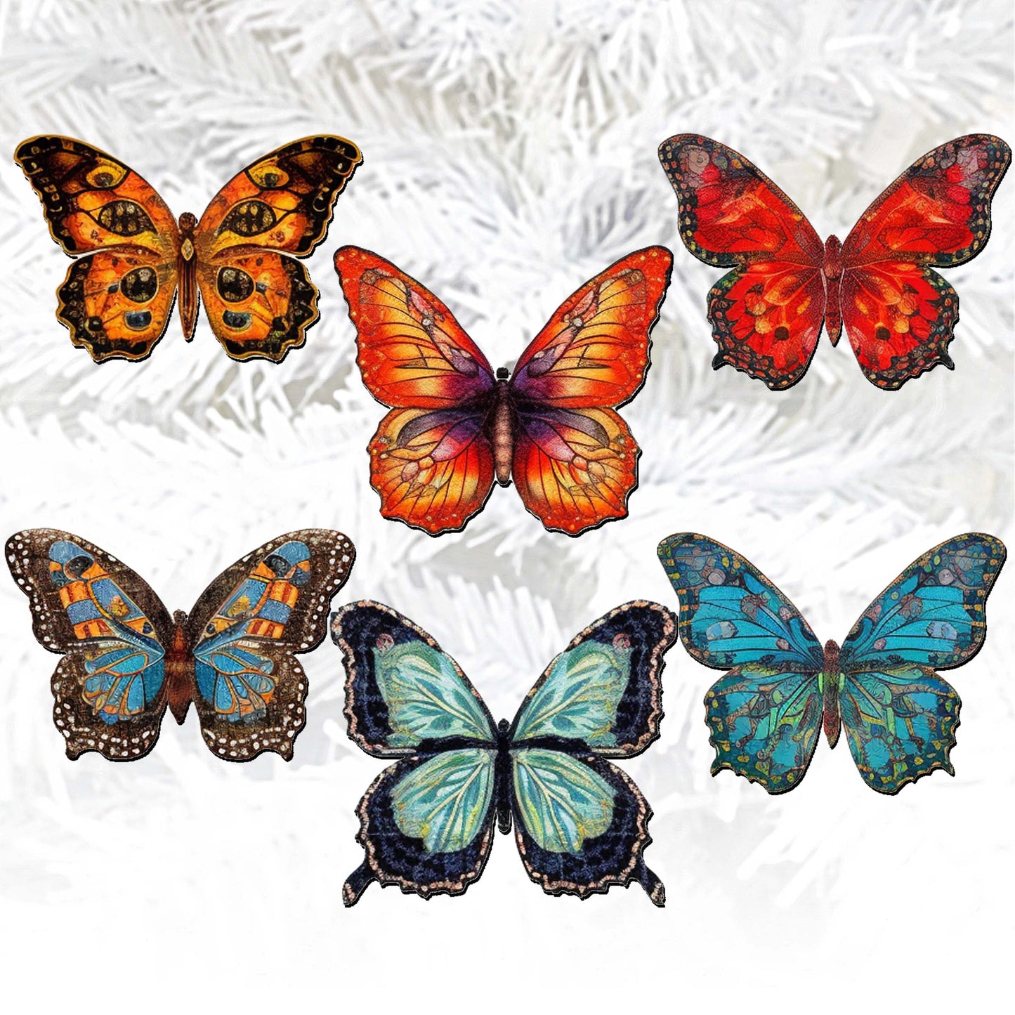 Summer Butterfly Clip-On Eco Wood Decorative Ornaments Set of 6 by G. Debrekht - Christmas Decor - 8090012-2C-S6