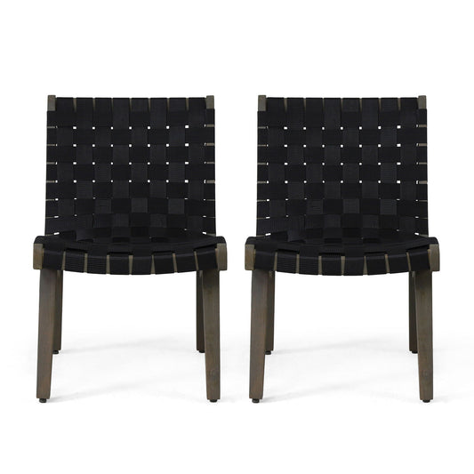 Lounge Chair with Stunning Rope Weave Design, Set of 2 - Black