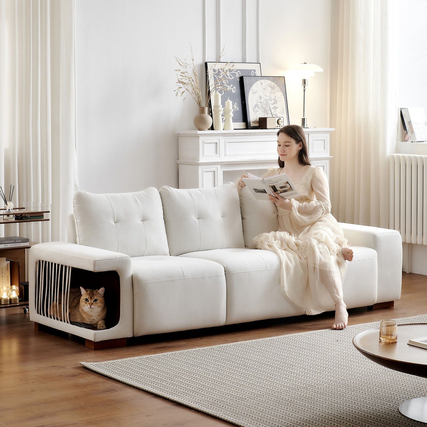 3 Seater Sofa Couch For Living Room, Modern Couches For Small Space, Cat Nest Sofa, For Cat Friendly, Comfy Couch With Waterproof And Cat Scratch Resistant Fabric