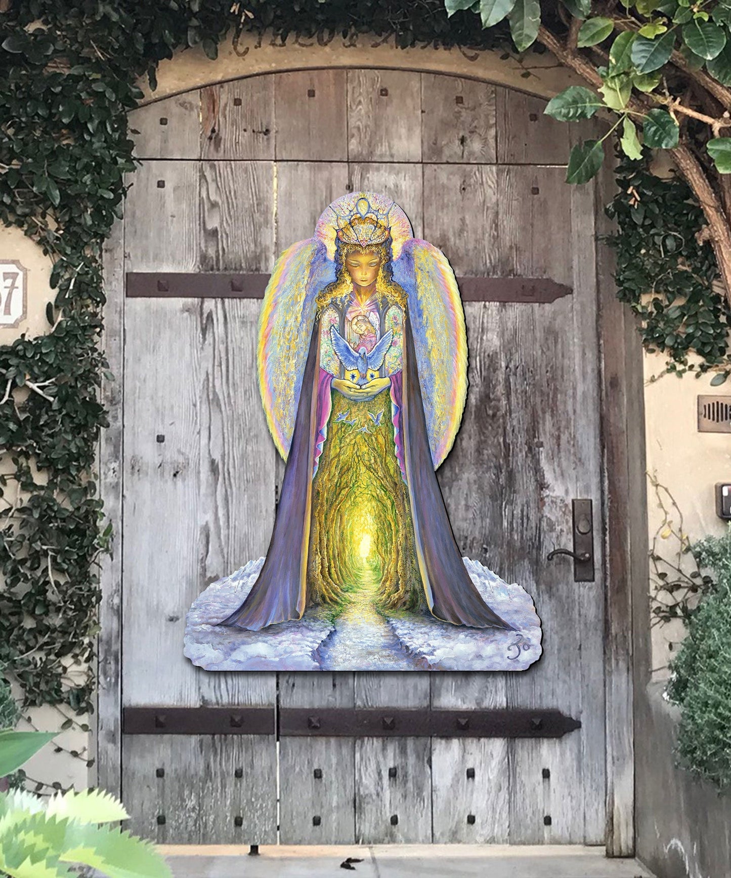 The Angel and the Bluebird Holiday Outdoor Yard Sign by Josephine Wall - Christmas Decor - 845623F-JW
