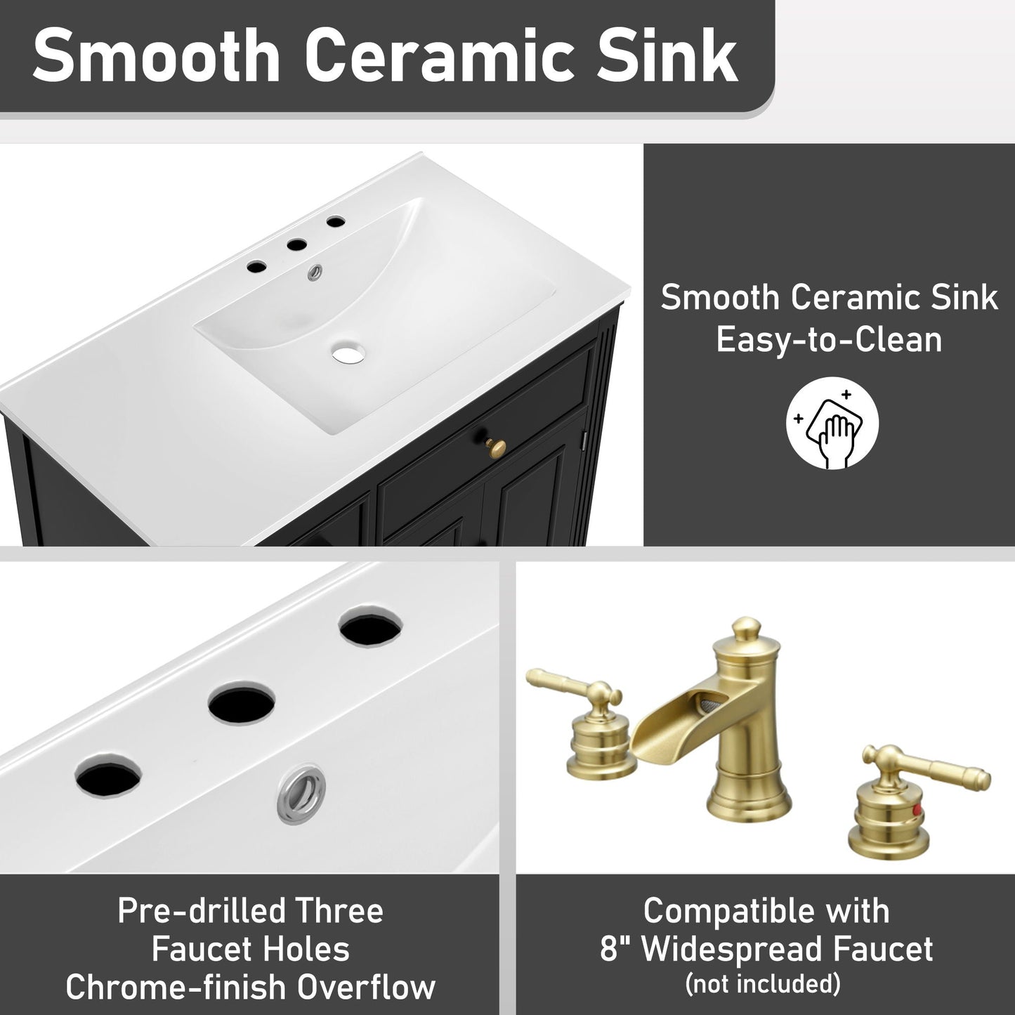Modern Bathroom Vanity With Ceramic Sink, Freestanding
